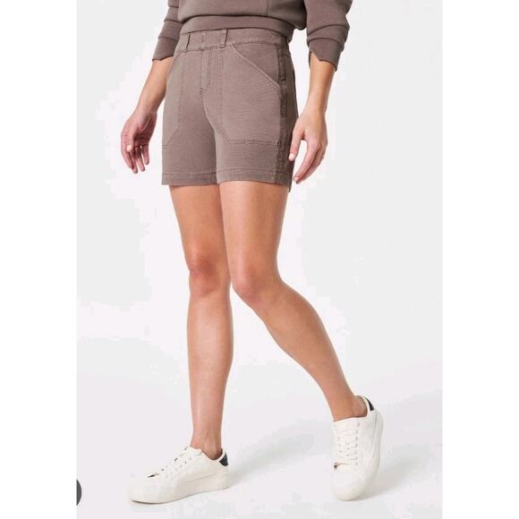Spanx Stretch Twill Shorts Gray Career Slimming Pockets NWT XS 6” Style - Picture 1 of 8